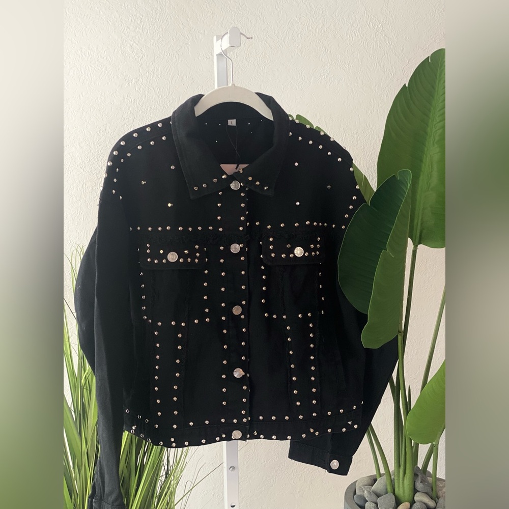 Studded Black Jean Jacket - Picture 3 of 6
